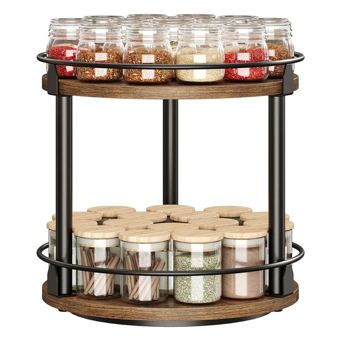 2-Tier Rotating Spice Rack Space Saving Kitchen Seasoning Organizer Metal Frame Storage Shelf - 1