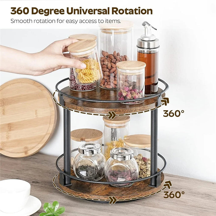 2-Tier Rotating Spice Rack Space Saving Kitchen Seasoning Organizer Metal Frame Storage Shelf - 2