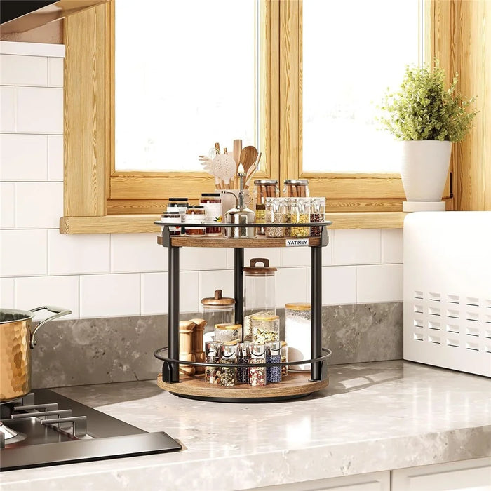 2-Tier Rotating Spice Rack Space Saving Kitchen Seasoning Organizer Metal Frame Storage Shelf - 3