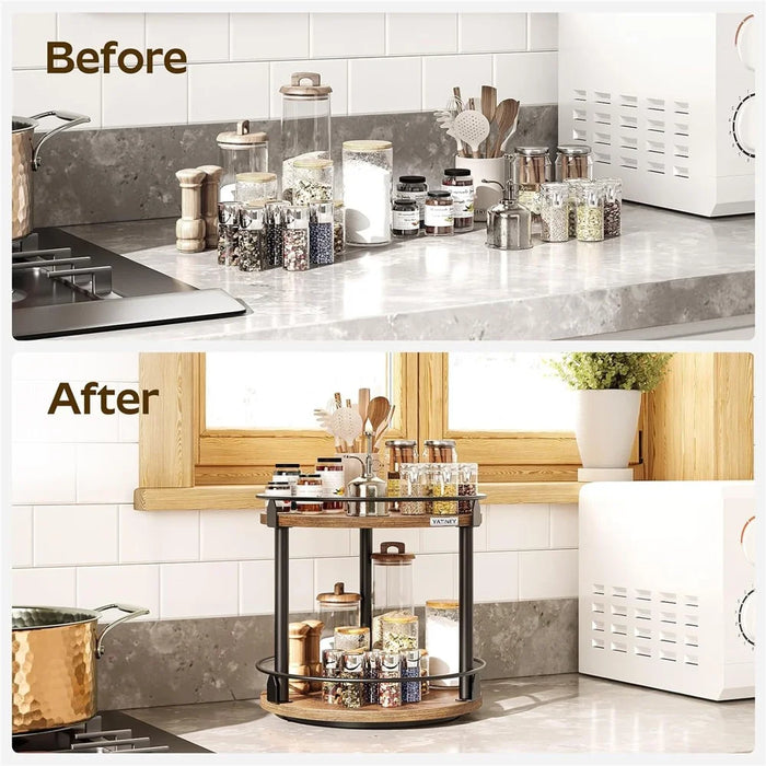 2-Tier Rotating Spice Rack Space Saving Kitchen Seasoning Organizer Metal Frame Storage Shelf - 4