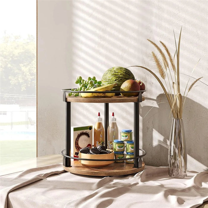 2-Tier Rotating Spice Rack Space Saving Kitchen Seasoning Organizer Metal Frame Storage Shelf - 5