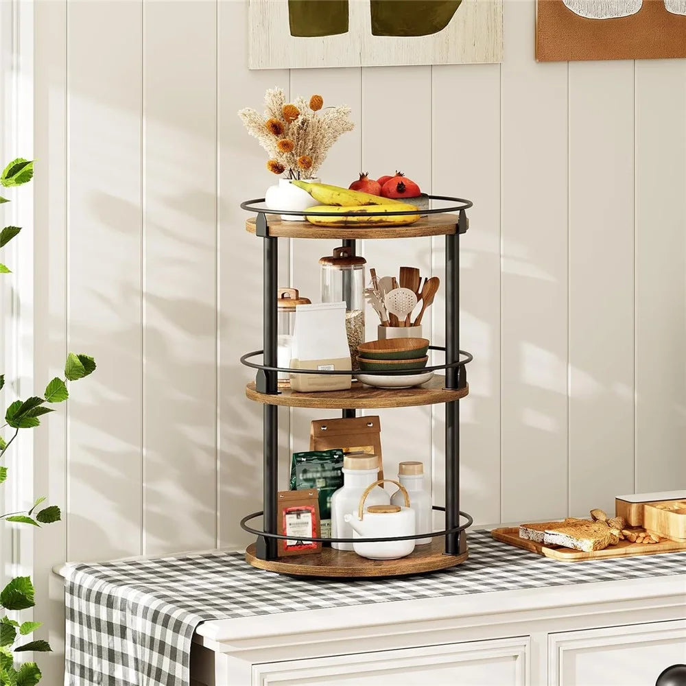 3-Tier Rotating Spice Rack Space Saving Kitchen Seasoning Organizer Metal Frame Storage Shelf - 2