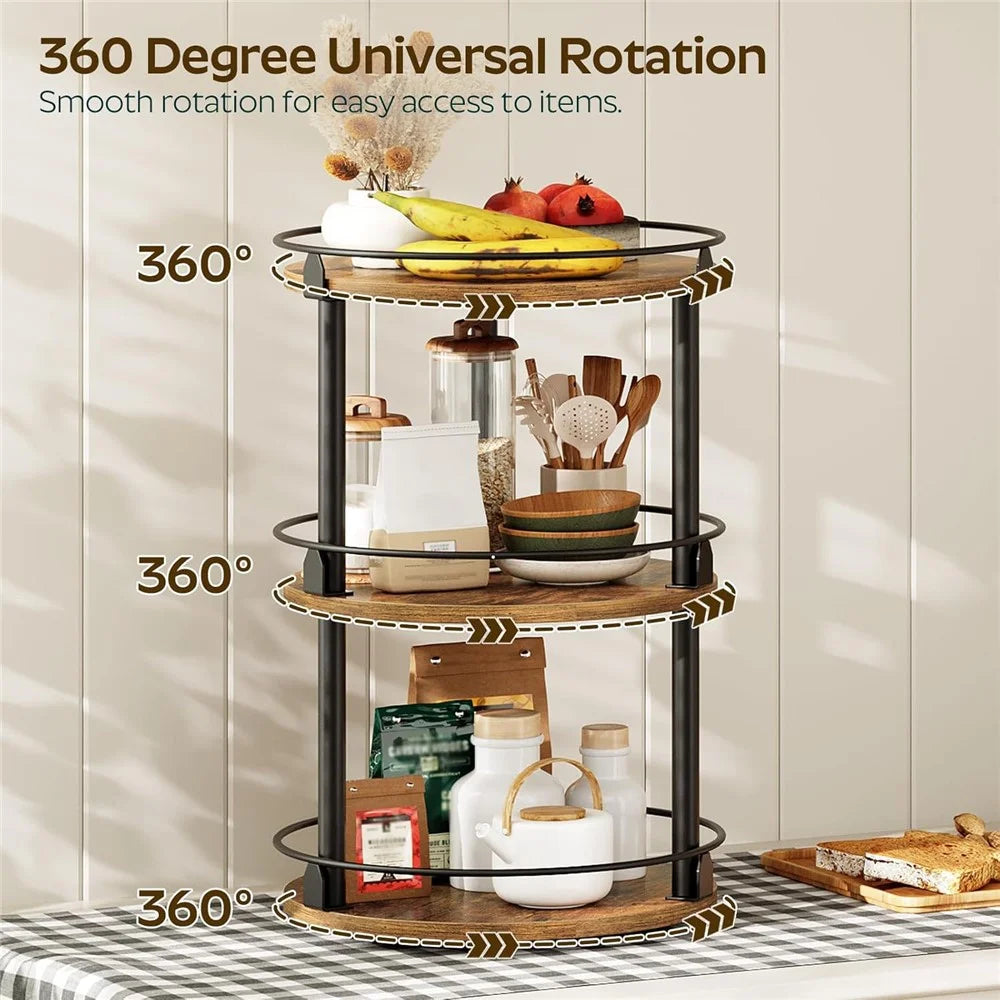 3-Tier Rotating Spice Rack Space Saving Kitchen Seasoning Organizer Metal Frame Storage Shelf - 3