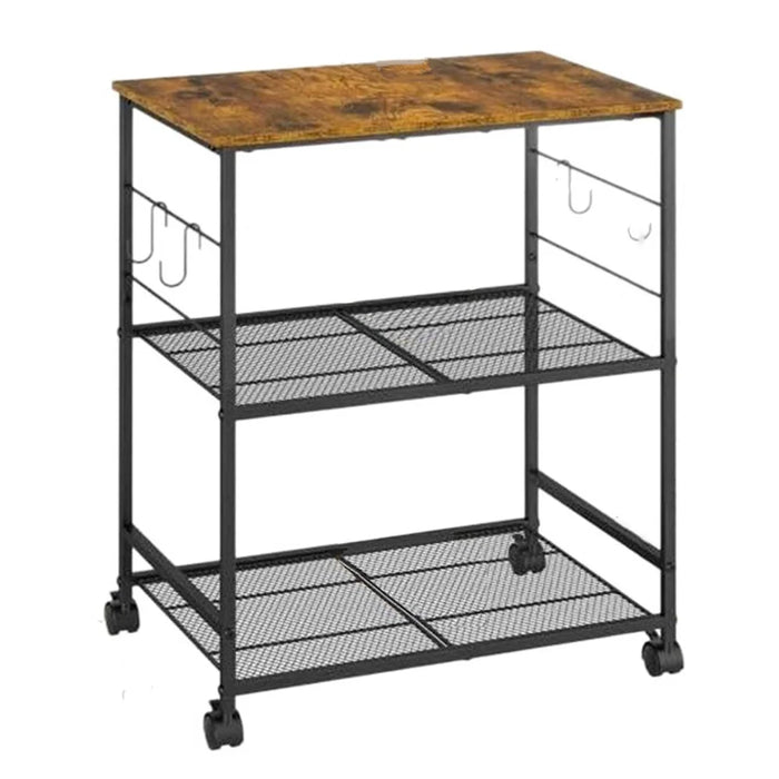 Carbon Steel Kitchen Cart Storage Rack Multi-Layer Organizer Microwave Oven Shelf with 360° Swivel Wheels - Black - 1