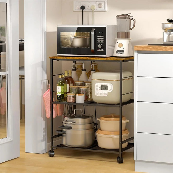 Carbon Steel Kitchen Cart Storage Rack Multi-Layer Organizer Microwave Oven Shelf with 360° Swivel Wheels - Black - 2