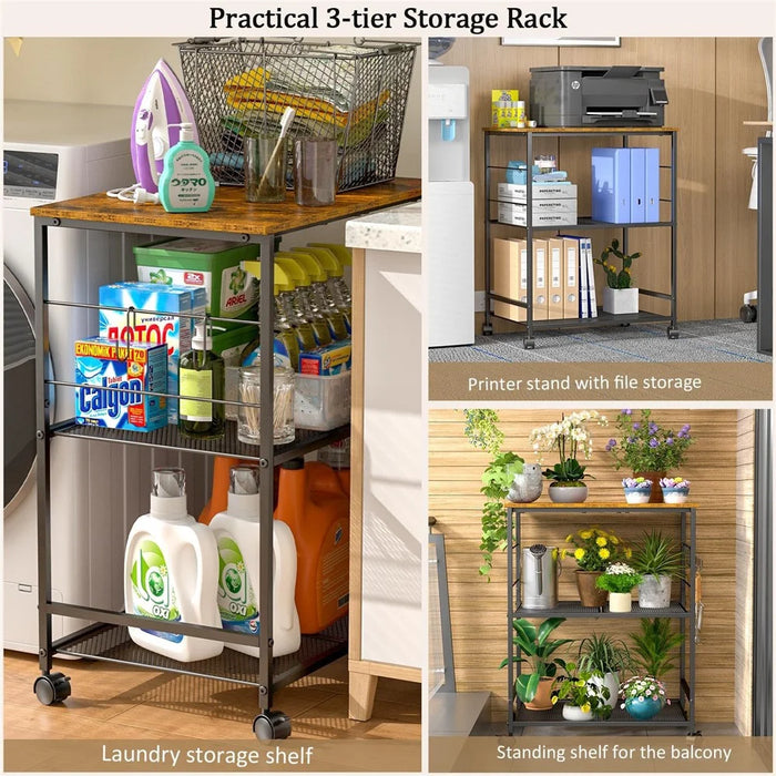 Carbon Steel Kitchen Cart Storage Rack Multi-Layer Organizer Microwave Oven Shelf with 360° Swivel Wheels - Black - 4