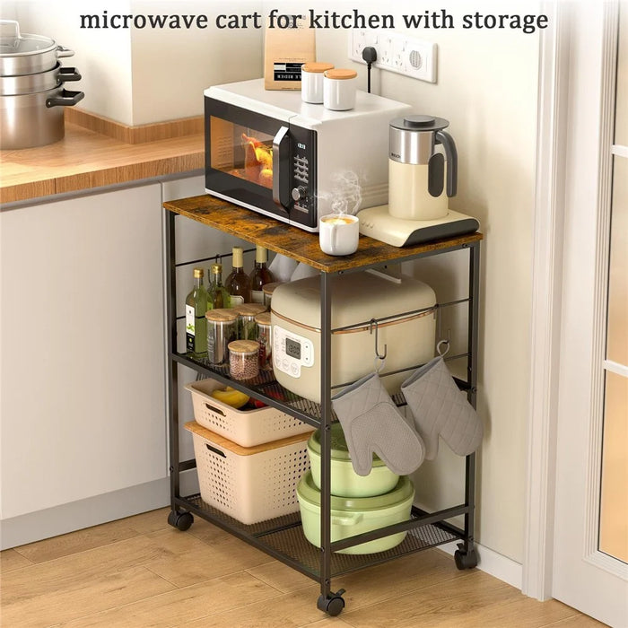 Carbon Steel Kitchen Cart Storage Rack Multi-Layer Organizer Microwave Oven Shelf with 360° Swivel Wheels - Black - 5