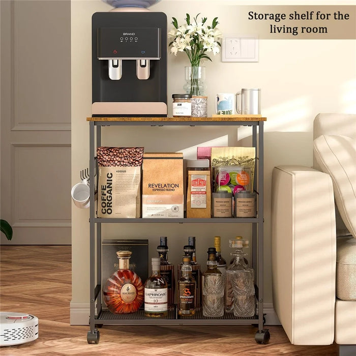 Carbon Steel Kitchen Cart Storage Rack Multi-Layer Organizer Microwave Oven Shelf with 360° Swivel Wheels - Black - 6
