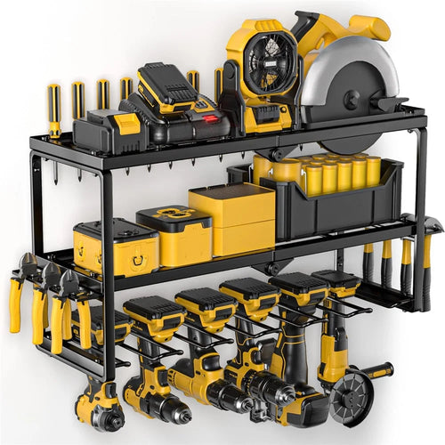 Heavy Duty Power Tool Organizer Wall Mount Storage Rack 3-Tier 7-Slot Tool Holder Shelf, Foldable Version - 1