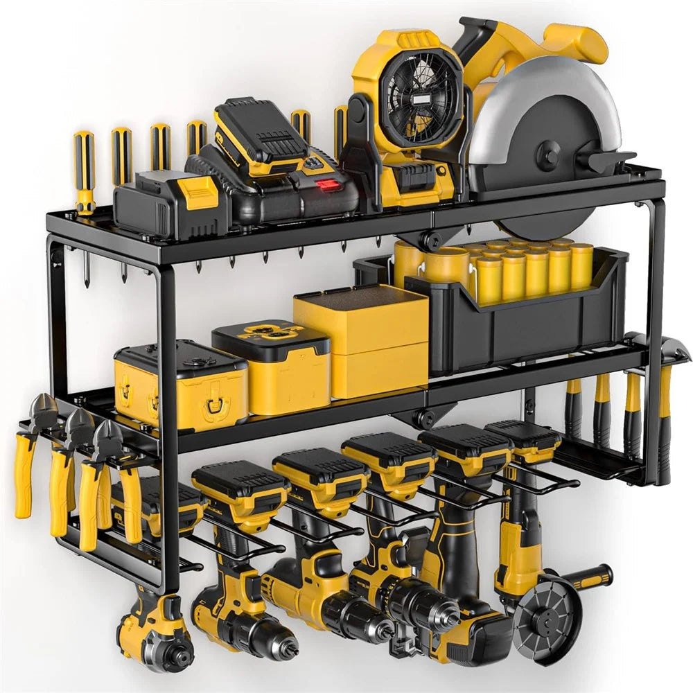 Heavy Duty Power Tool Organizer Wall Mount Storage Rack 3-Tier 7-Slot Tool Holder Shelf, Foldable Version - 1
