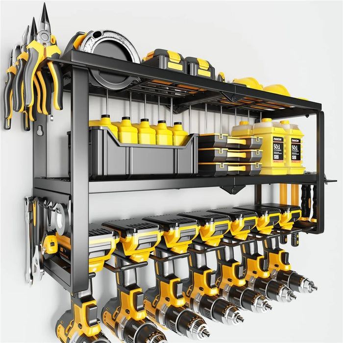 Heavy Duty Power Tool Organizer Wall Mount Storage Rack 3-Tier 7-Slot Tool Holder Shelf, Foldable Version - 2