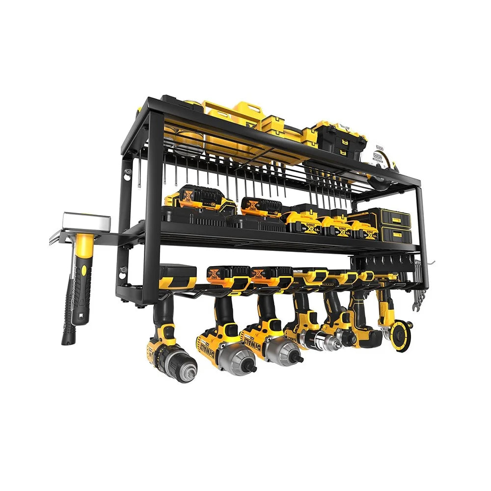 3 Tiers Wall Mounted Storage Rack 7-Slot Heavy Duty Power Tool Organizer Shelf for Garage Workshop, Standard Version - 1