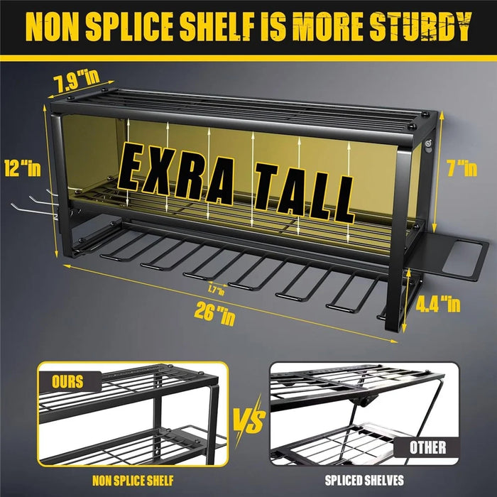 3 Tiers Wall Mounted Storage Rack 7-Slot Heavy Duty Power Tool Organizer Shelf for Garage Workshop, Standard Version - 3