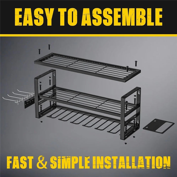 3 Tiers Wall Mounted Storage Rack 7-Slot Heavy Duty Power Tool Organizer Shelf for Garage Workshop, Standard Version - 7