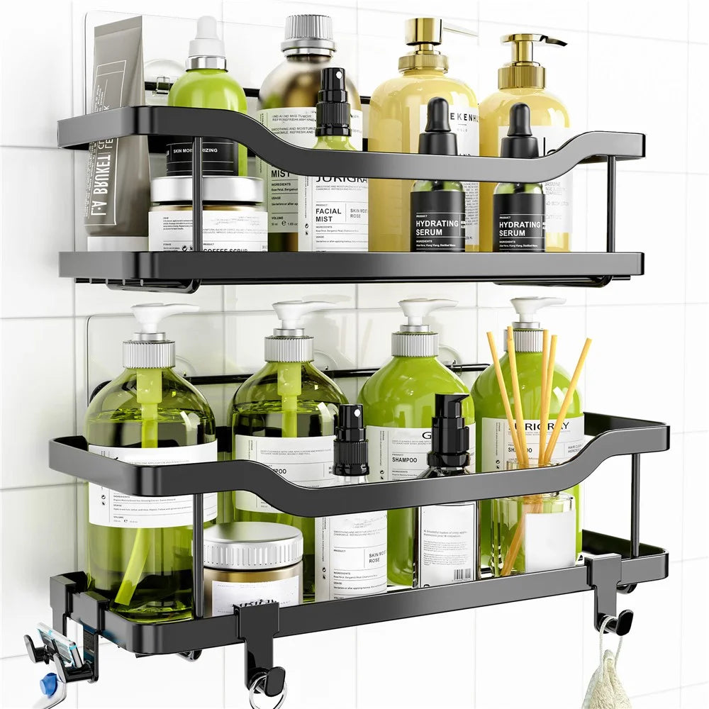 2Pcs Stainless Steel Bathroom Shelf Set Wall Mounted Storage Rack Draining Shelf for Shower Organizer - 1