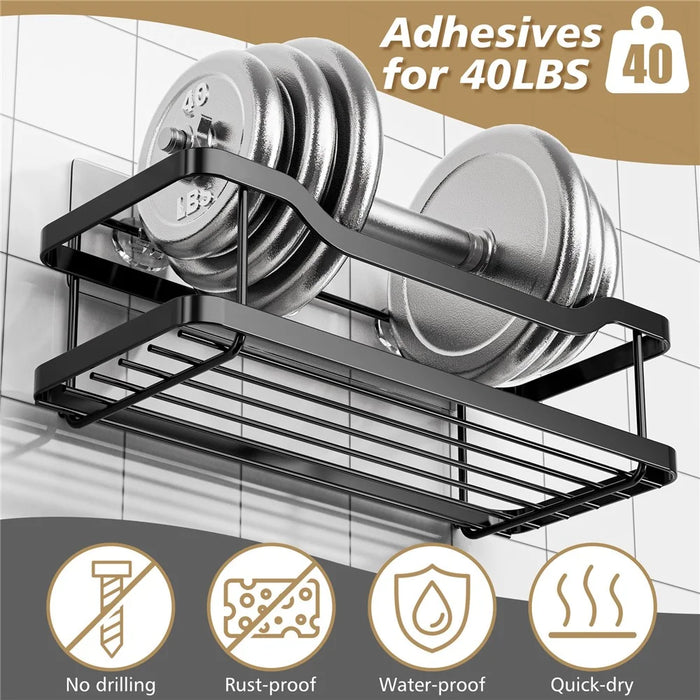 2Pcs Stainless Steel Bathroom Shelf Set Wall Mounted Storage Rack Draining Shelf for Shower Organizer - 2
