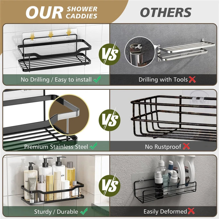2Pcs Stainless Steel Bathroom Shelf Set Wall Mounted Storage Rack Draining Shelf for Shower Organizer - 4