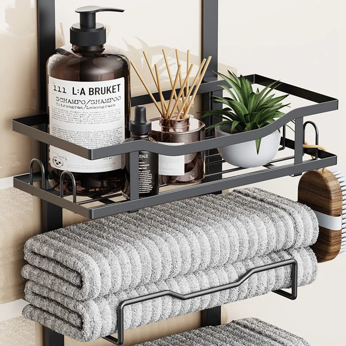 Over Door Towel Rack 6 Tier Iron Bathroom Organizer Wall Mounted Storage Holder for Bath Towels  /  Washcloths - Black - 4