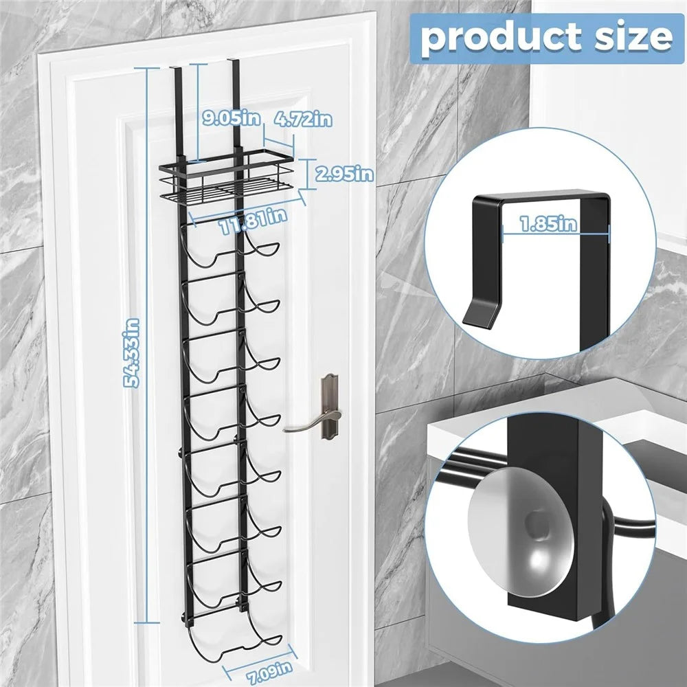 Over Door Towel Rack 9 Tier Bathroom Organizer Shower Hanger Storage Shelf for Shampoo / Body Wash / Toiletries - Black - 2