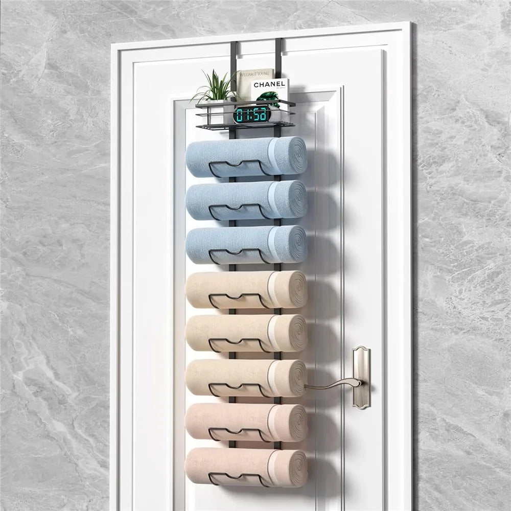 Over Door Towel Rack 9 Tier Bathroom Organizer Shower Hanger Storage Shelf for Shampoo / Body Wash / Toiletries - Black - 3
