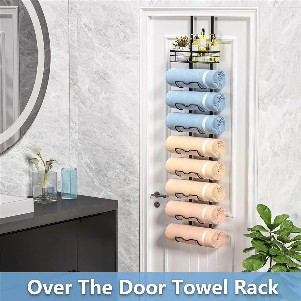 Over Door Towel Rack 9 Tier Bathroom Organizer Shower Hanger Storage Shelf for Shampoo / Body Wash / Toiletries - Black - 4