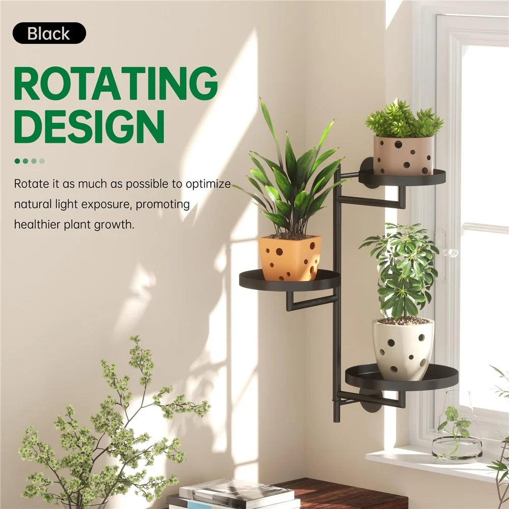 Rotating Plant Stand Wall Mounted Multi-Tier Iron Display Holder Plant Pot Shelf for Window  /  Balcony  /  Home Decor - 2