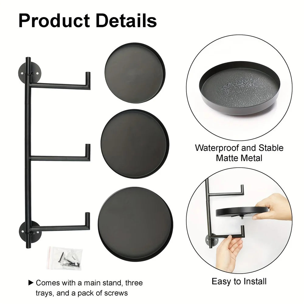 Rotating Plant Stand Wall Mounted Multi-Tier Iron Display Holder Plant Pot Shelf for Window  /  Balcony  /  Home Decor - 3