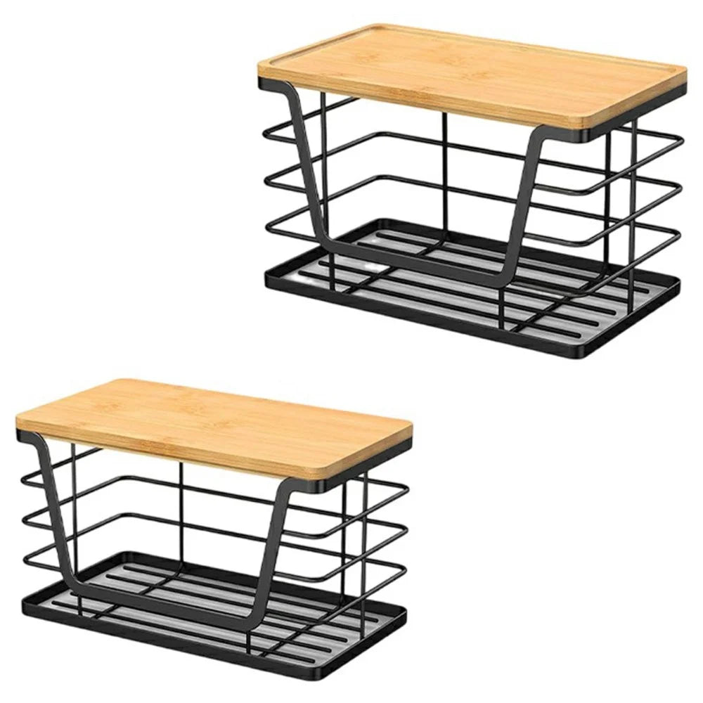 2Pcs Kitchen Sink Organizer Trash Bag Holder Fruit Storage Basket Wall Mounted Cabinet Hanging Shelf - 1