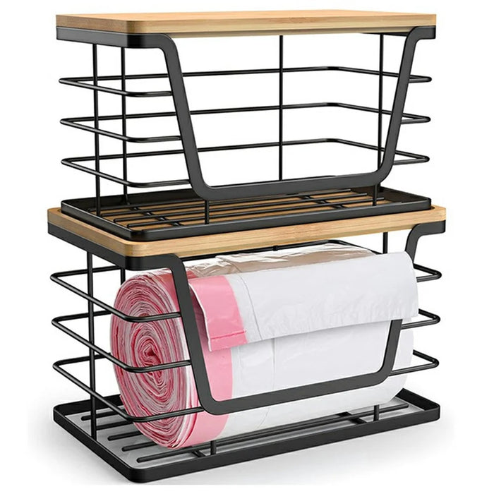 2Pcs Kitchen Sink Organizer Trash Bag Holder Fruit Storage Basket Wall Mounted Cabinet Hanging Shelf - 2