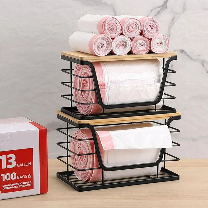 2Pcs Kitchen Sink Organizer Trash Bag Holder Fruit Storage Basket Wall Mounted Cabinet Hanging Shelf - 4