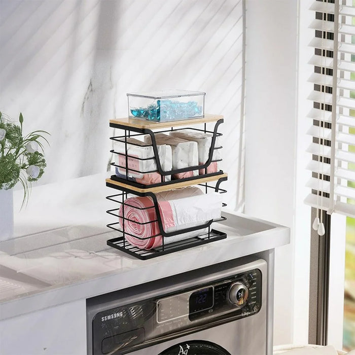 2Pcs Kitchen Sink Organizer Trash Bag Holder Fruit Storage Basket Wall Mounted Cabinet Hanging Shelf - 5