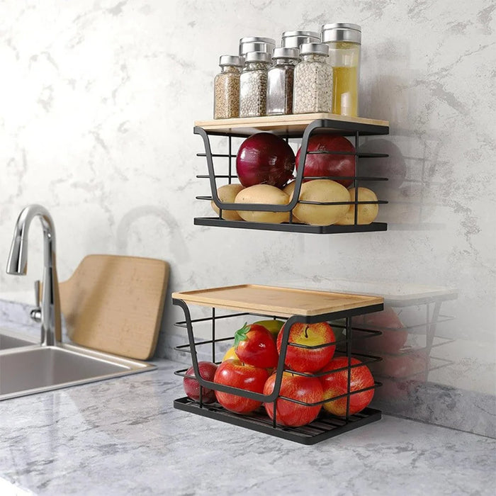 2Pcs Kitchen Sink Organizer Trash Bag Holder Fruit Storage Basket Wall Mounted Cabinet Hanging Shelf - 6