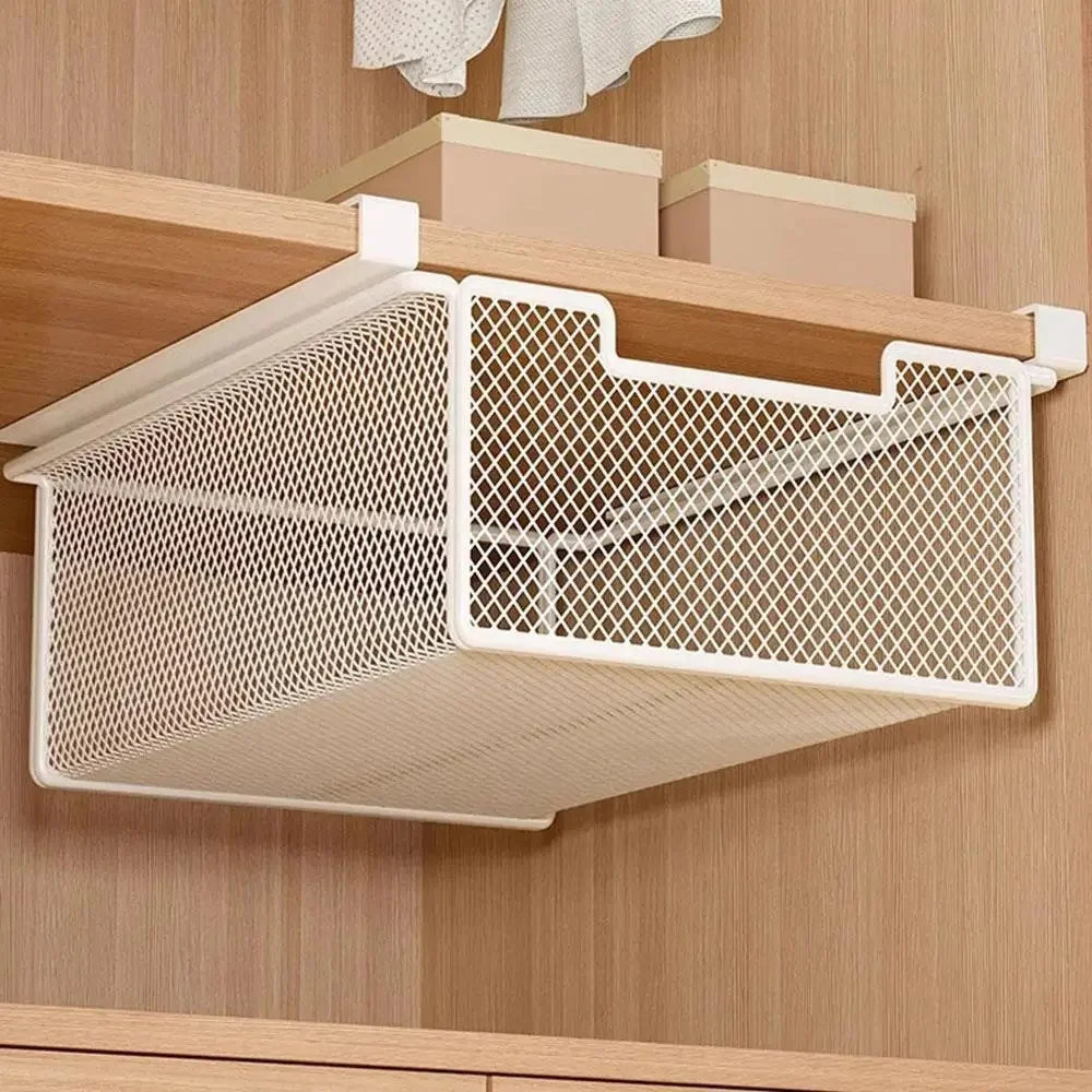 Small Iron Drawer Hanging Basket Multi-Functional Clothes Storage Layered Rack for Home Wardrobe - White - 1