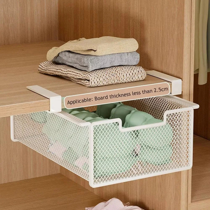 Small Iron Drawer Hanging Basket Multi-Functional Clothes Storage Layered Rack for Home Wardrobe - White - 3