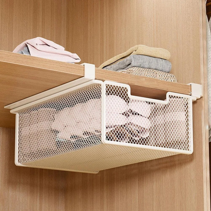 Small Iron Drawer Hanging Basket Multi-Functional Clothes Storage Layered Rack for Home Wardrobe - White - 4