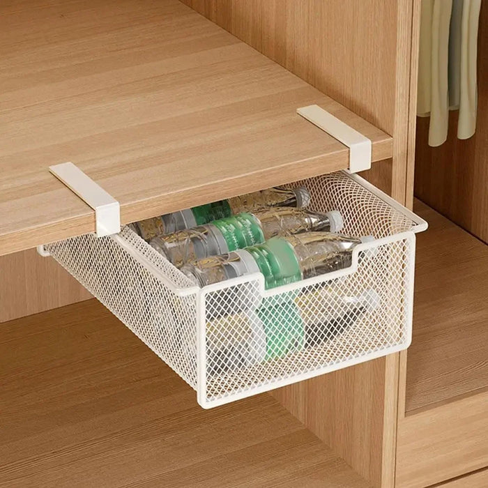Small Iron Drawer Hanging Basket Multi-Functional Clothes Storage Layered Rack for Home Wardrobe - White - 5