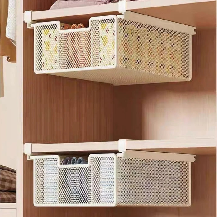 Small Iron Drawer Hanging Basket Multi-Functional Clothes Storage Layered Rack for Home Wardrobe - White - 6