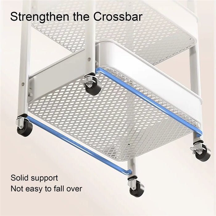 3-Tier Foldable Storage Cart Rolling Utility Organizer with Lockable Silent Wheels for Kitchen Bathroom Bedroom - White - 3