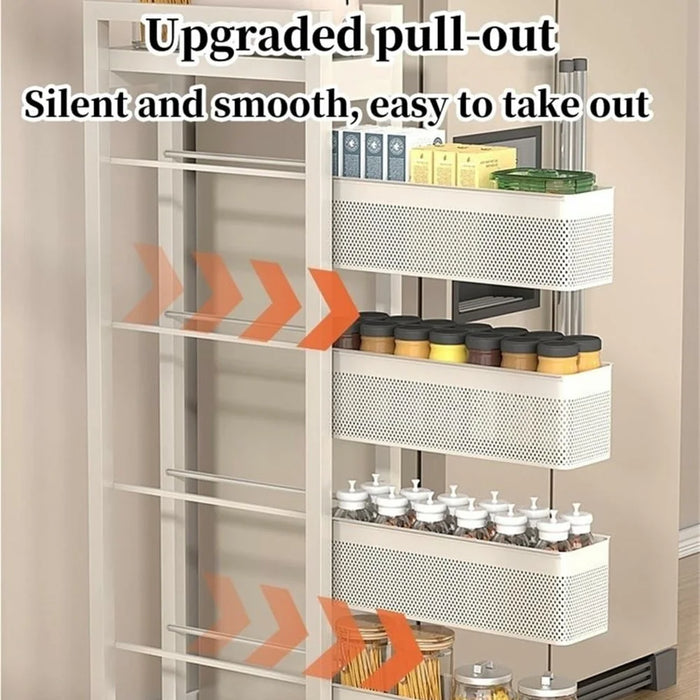 3-Tier Kitchen Gap Storage Rack Pull-Out Baskets with 360° Lockable Wheels for Refrigerator Side Bathroom - White - 2