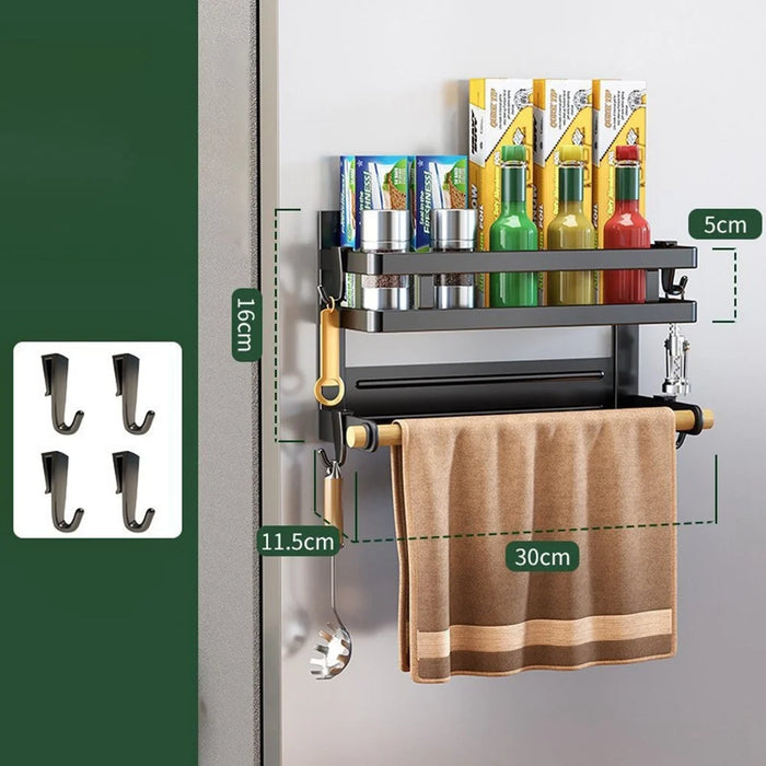 Refrigerator Magnetic Storage Rack 2-Tier Side Mount Organizer No Drilling Kitchen Hanger - Black - 1