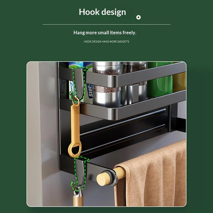 Refrigerator Magnetic Storage Rack 2-Tier Side Mount Organizer No Drilling Kitchen Hanger - Black - 3