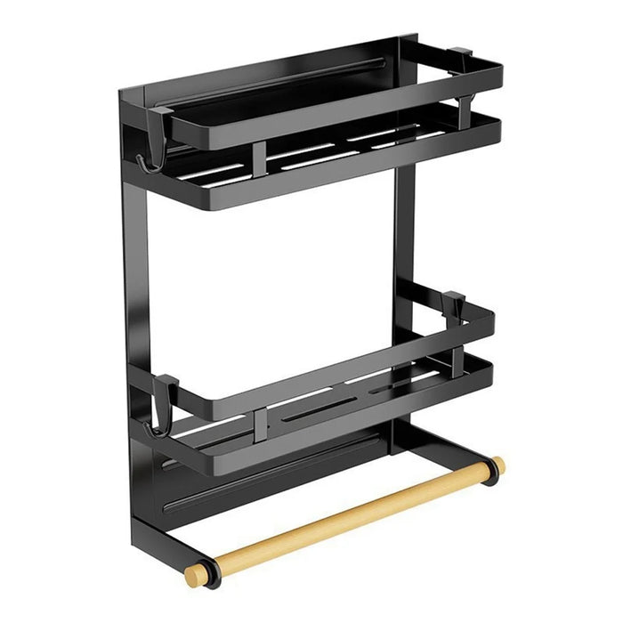 Refrigerator Magnetic Storage Rack 3-Tier Side Organizer Shelf No Drilling Kitchen Fridge Hanging Holder - Black - 2
