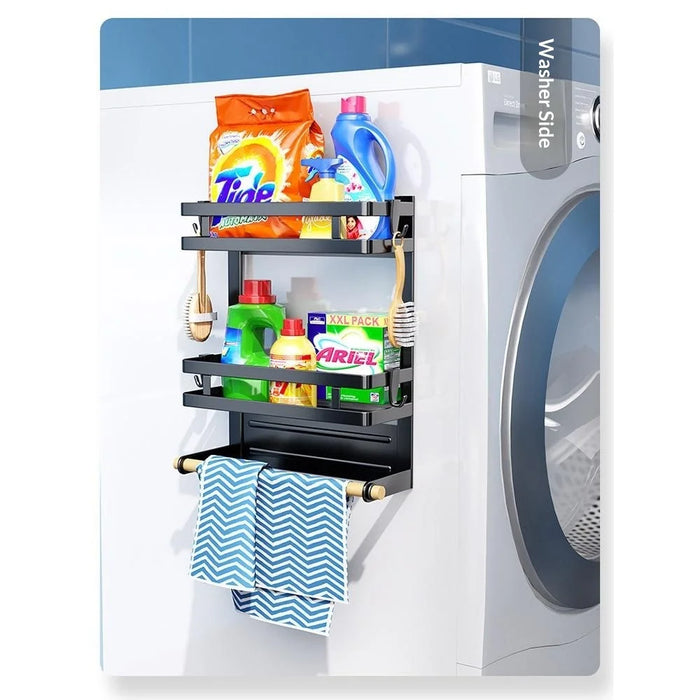 Refrigerator Magnetic Storage Rack 3-Tier Side Organizer Shelf No Drilling Kitchen Fridge Hanging Holder - Black - 5