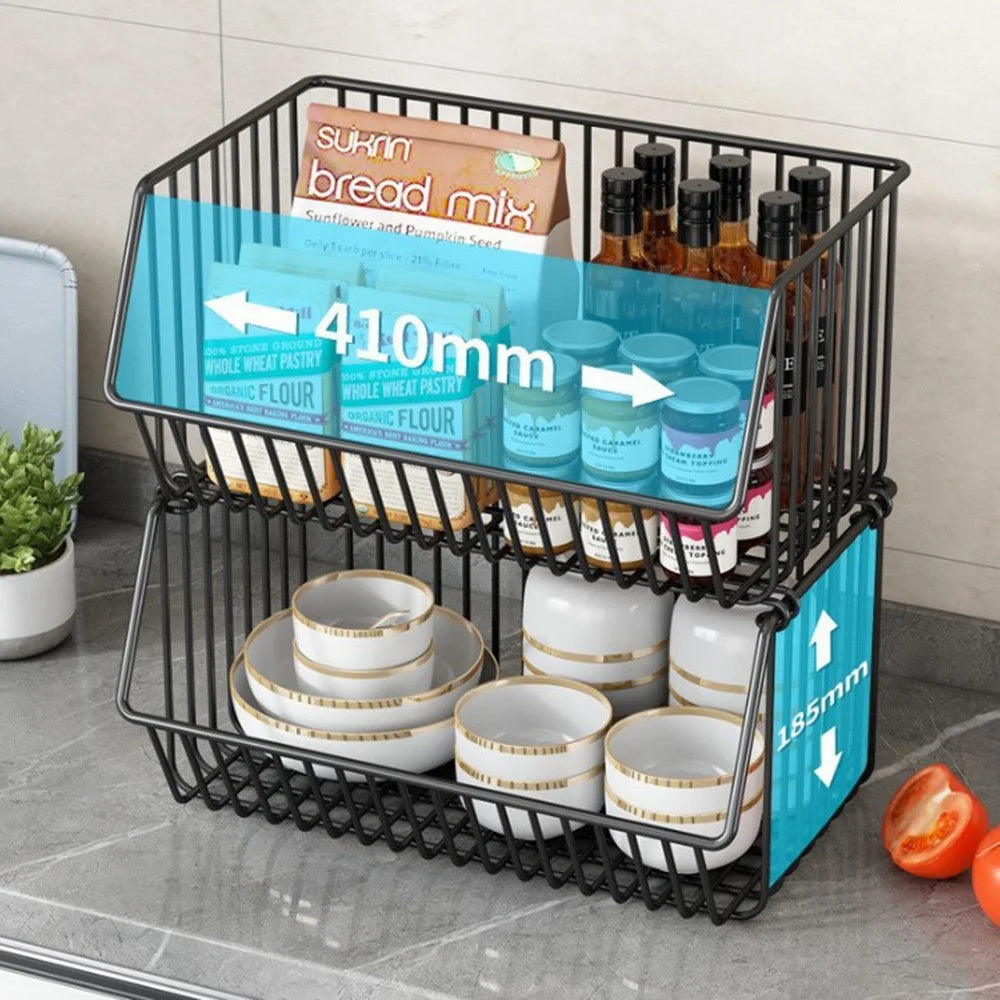 Medium 2-Tier Kitchen Vegetable Fruit Storage Rack Large Capacity Rolling Cart Floor Standing Shelf Basket - 3