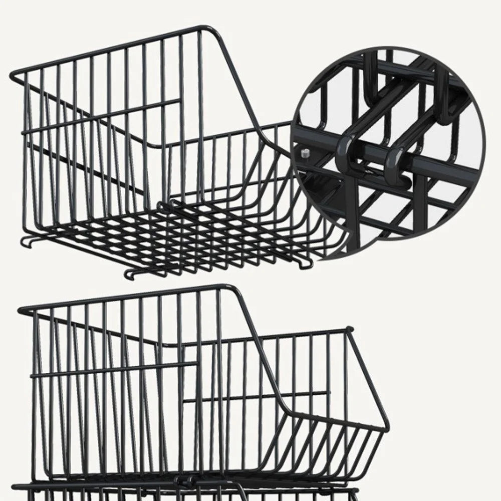 Medium 2-Tier Kitchen Vegetable Fruit Storage Rack Large Capacity Rolling Cart Floor Standing Shelf Basket - 5
