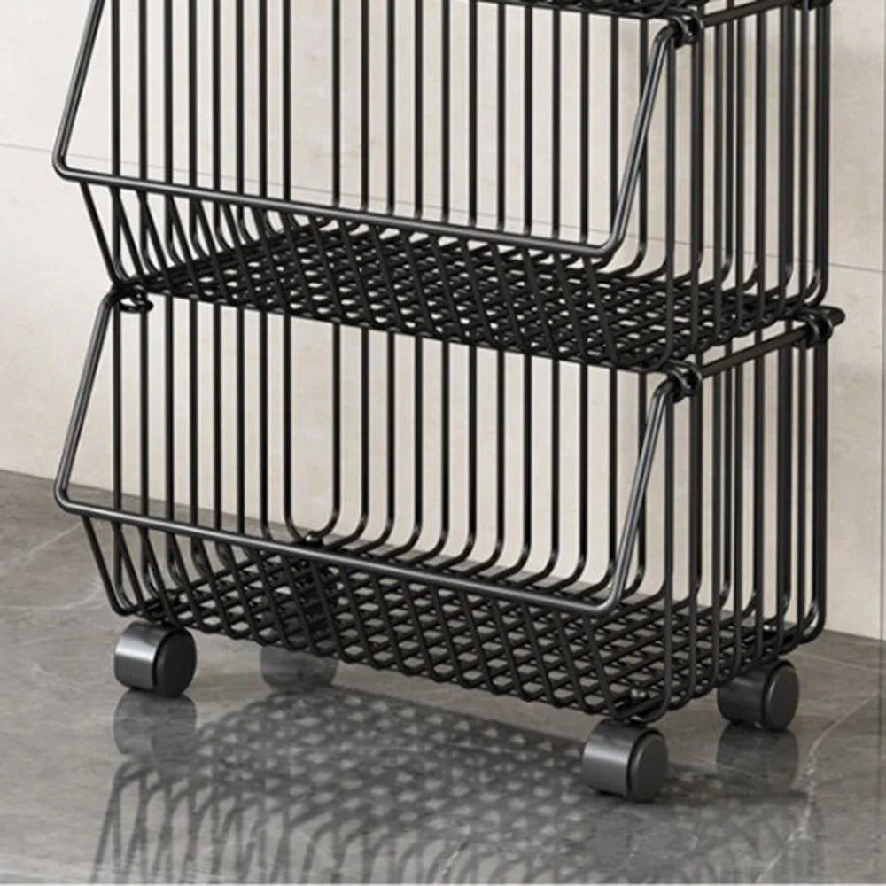 Medium 2-Tier Kitchen Vegetable Fruit Storage Rack Large Capacity Rolling Cart Floor Standing Shelf Basket - 6