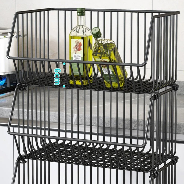 Medium 3-Tier Kitchen Vegetable Fruit Storage Rack Large Capacity Rolling Cart Floor Standing Shelf Basket - 3