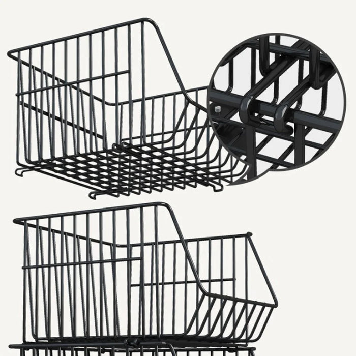 Medium 3-Tier Kitchen Vegetable Fruit Storage Rack Large Capacity Rolling Cart Floor Standing Shelf Basket - 4