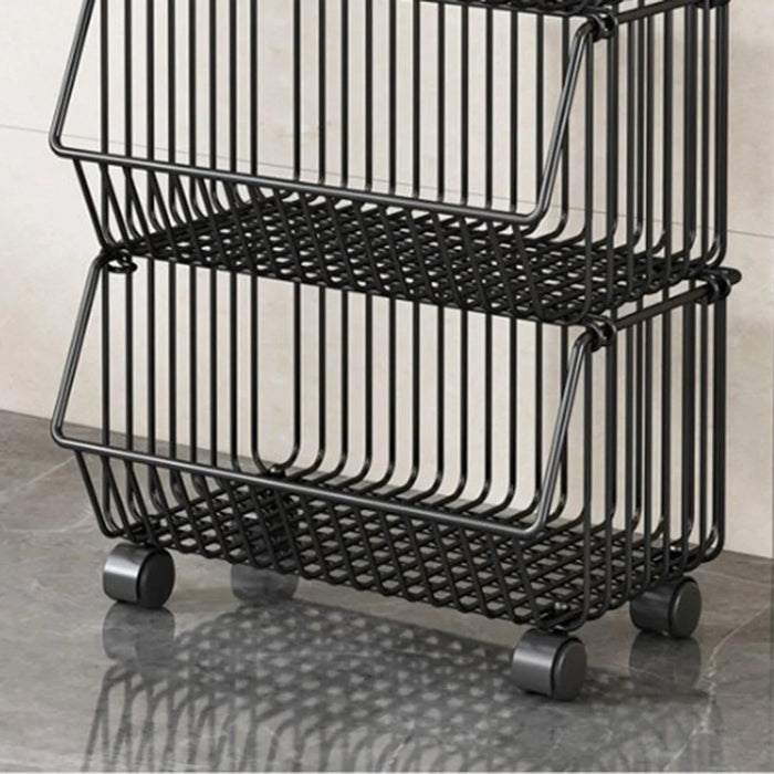 Medium 3-Tier Kitchen Vegetable Fruit Storage Rack Large Capacity Rolling Cart Floor Standing Shelf Basket - 5