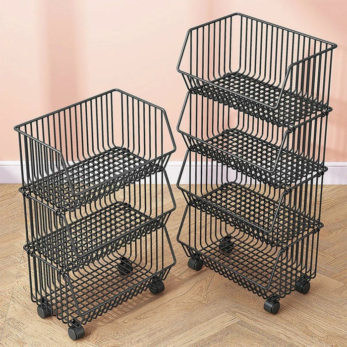 Medium 3-Tier Kitchen Vegetable Fruit Storage Rack Large Capacity Rolling Cart Floor Standing Shelf Basket - 7